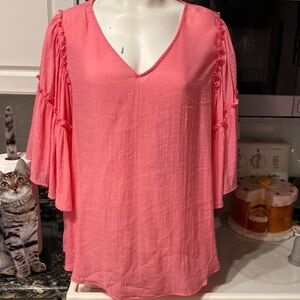 C womens Cocomo casual solid pink 3/4 sleeve plus size top 1X